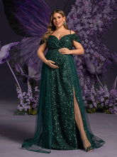 Plus Maternity  Glittering Evening Gown with Thigh-High Slit – Sequined Red Carpet Dress for Pregnancy Galas & Photoshoots